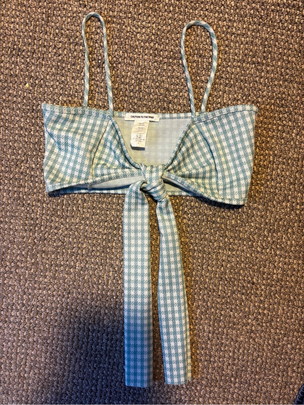 Caution To The Wind Sage Gingham Tie-Front Crop Top